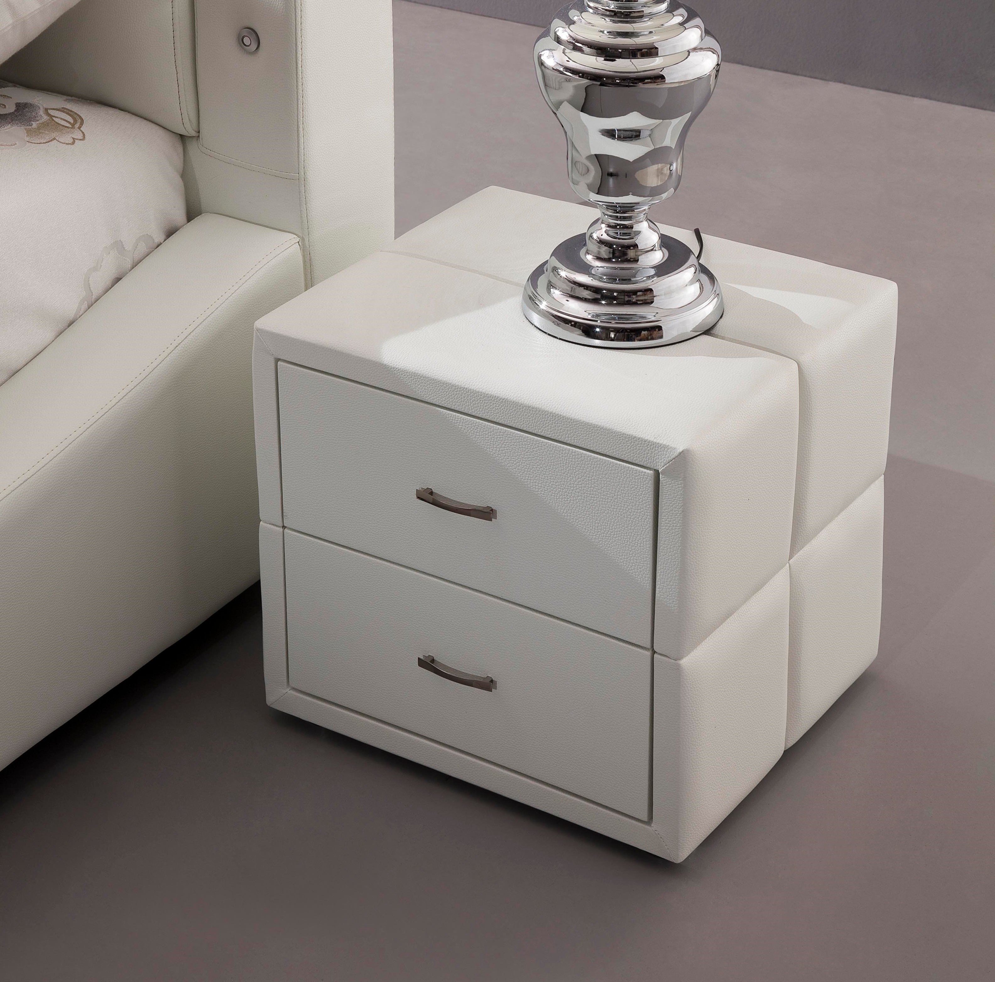 Vespa Contemporary 2 Drawer White Faux Leather Bedside Drawers
